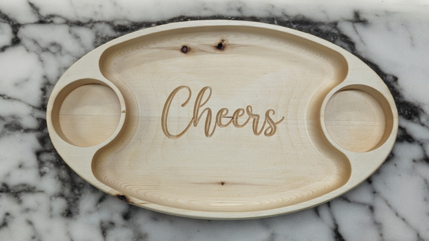 Wooden Cheers chip and dip tray