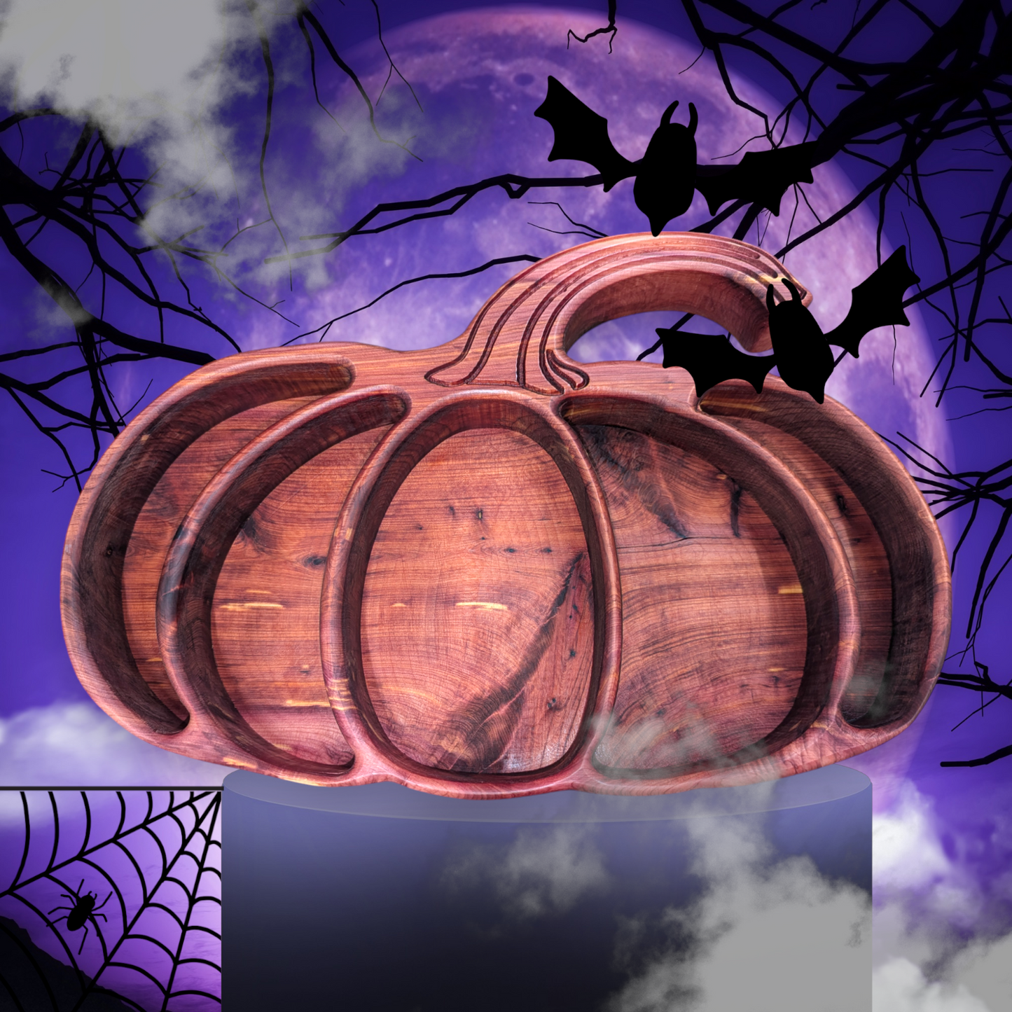 Carved Cedar Pumpkin Tray