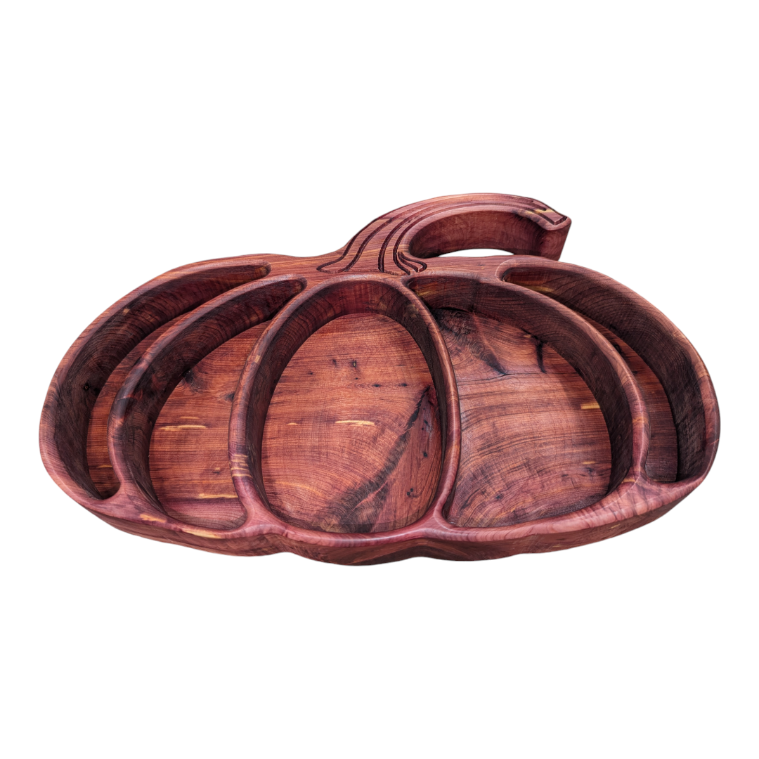 Carved Cedar Pumpkin Tray