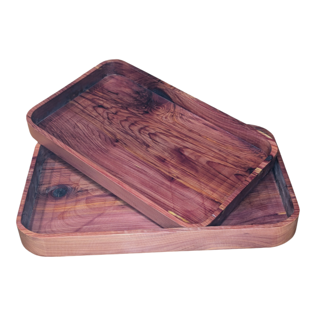 Cedar 2pc Nested Rectangle Serving Trays- Charcuterie Serving, Red Cedar wood platter