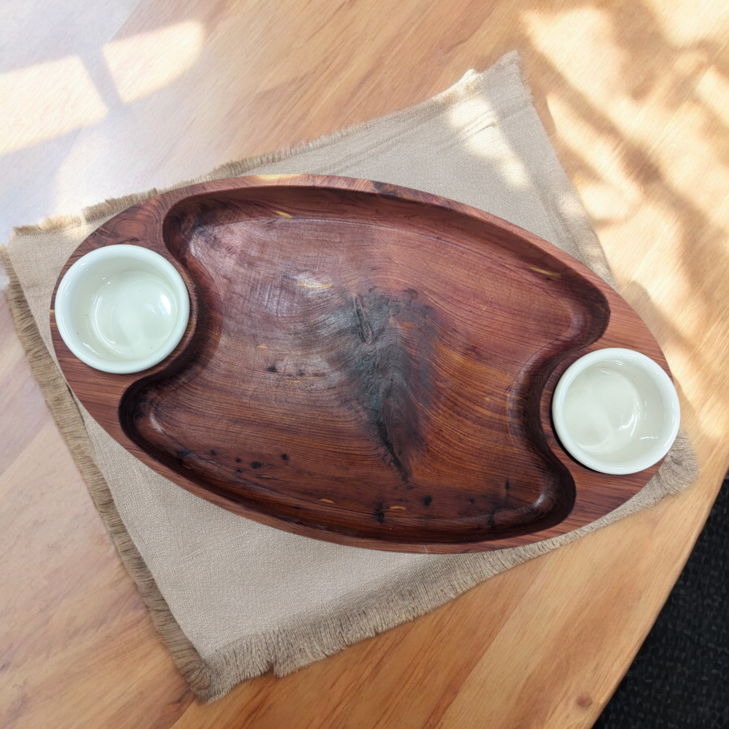 Cedar Veggie Tray w/ 2 dip holders