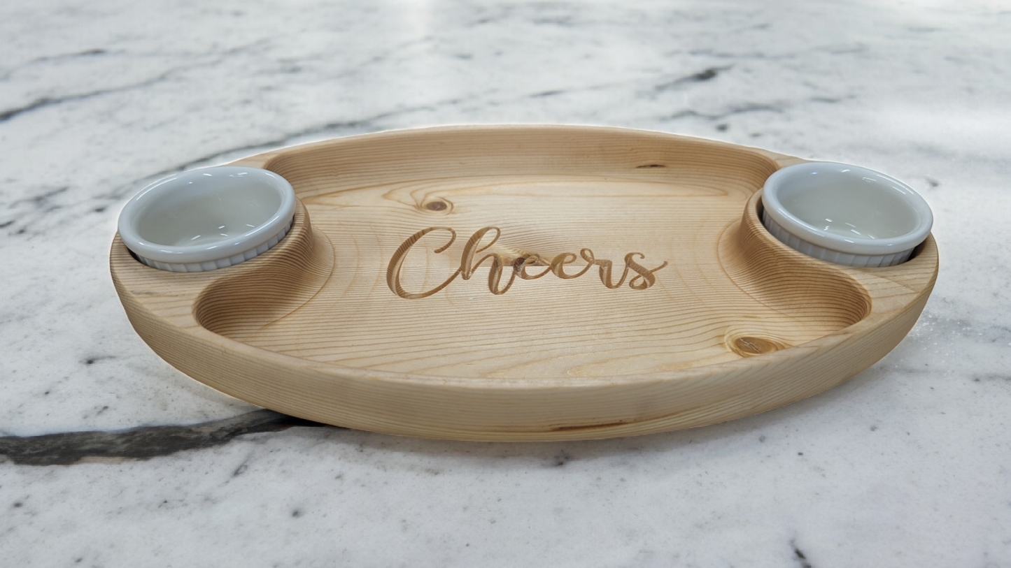 Wooden Cheers chip and dip tray
