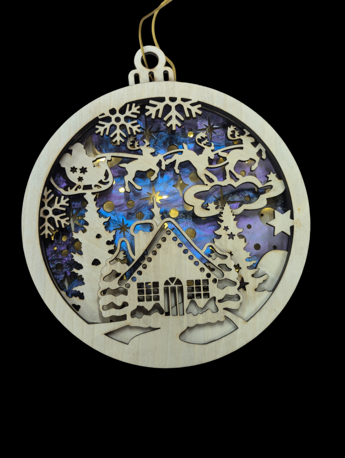 Christmas Village Ornament, Lighted - 7 Layer Ornaments with Birch and Acrylic Accents