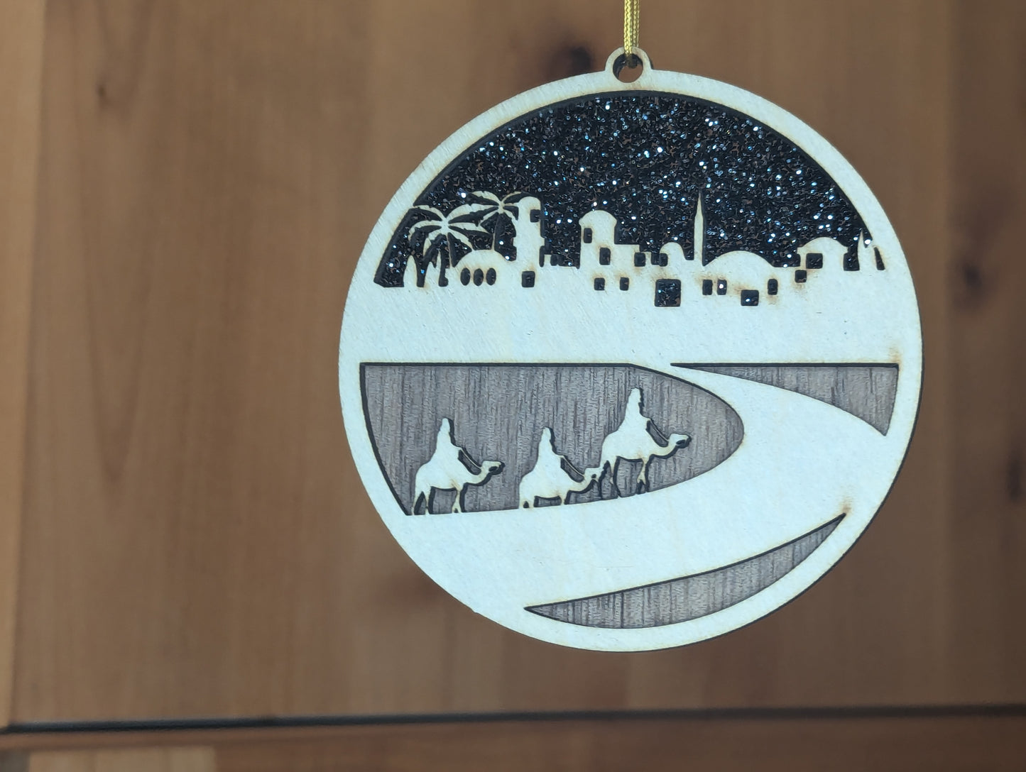 Christmas Ornaments Nativity, 2 Layer Ornaments with Acrylic & Walnut Accents