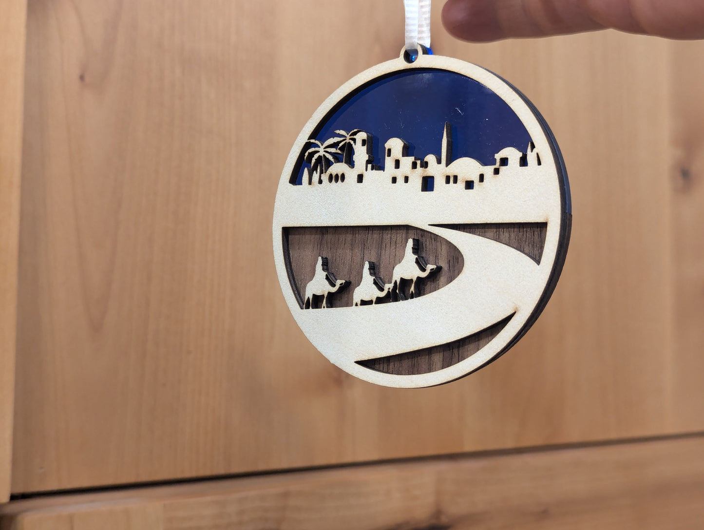 Christmas Ornament w/ Walnut and Blue Acrylic accents