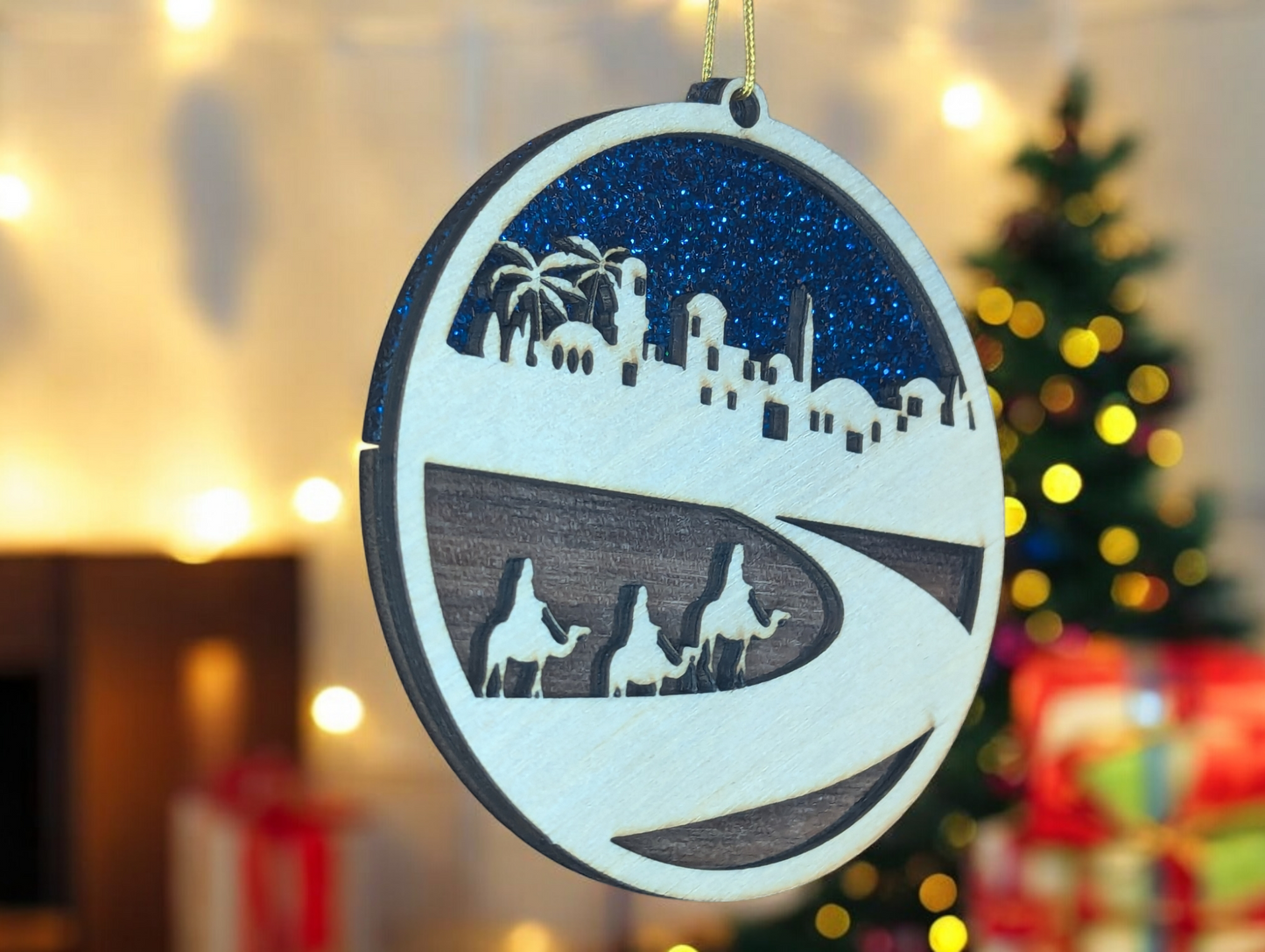 Christmas Ornaments Nativity, 2 Layer Ornaments with Acrylic & Walnut Accents