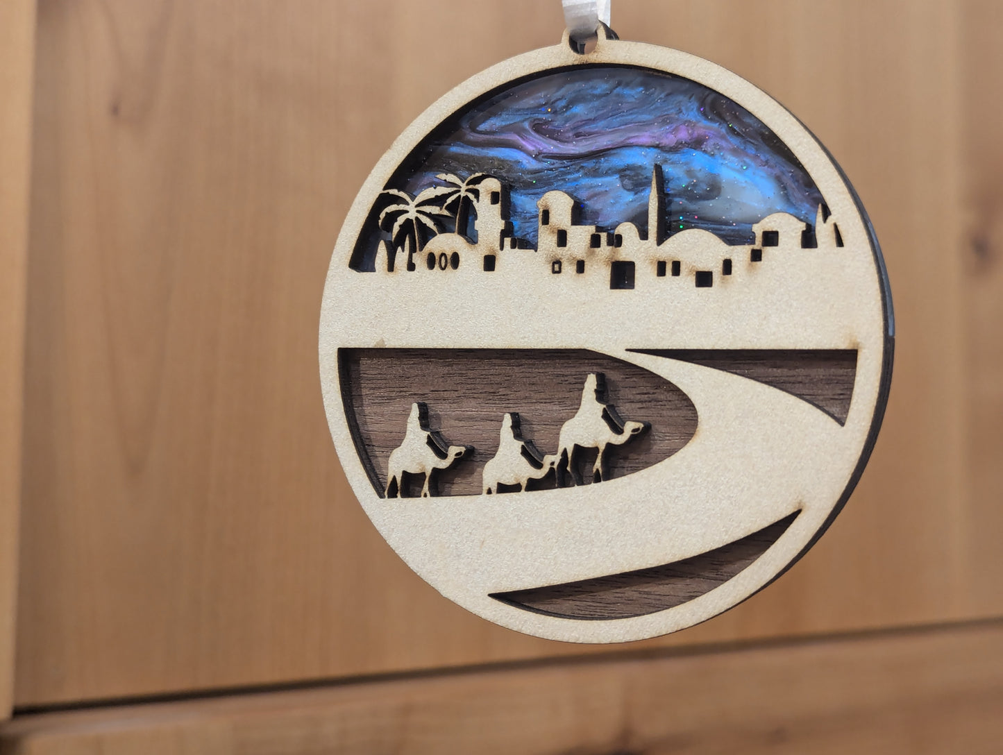 Christmas Ornament w/ Walnut and Midnight Blue Acrylic accents