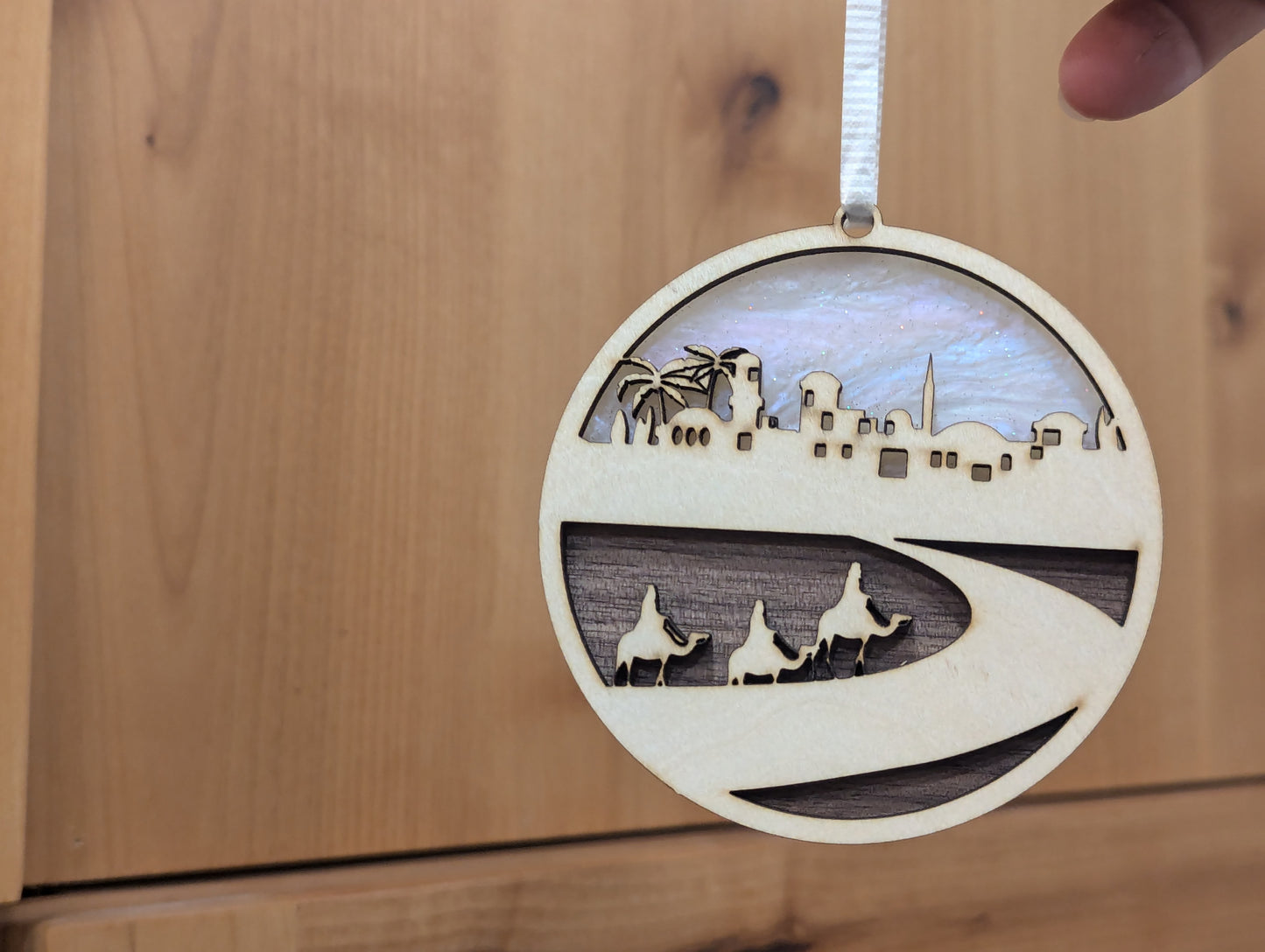Christmas Ornament w/ Walnut and Opal Swirl Acrylic accents