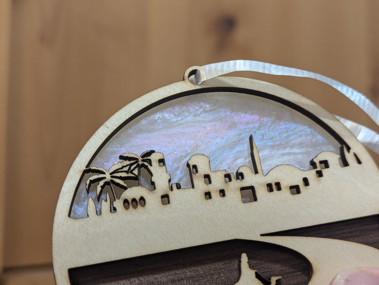 Christmas Ornament w/ Walnut and Opal Swirl Acrylic accents