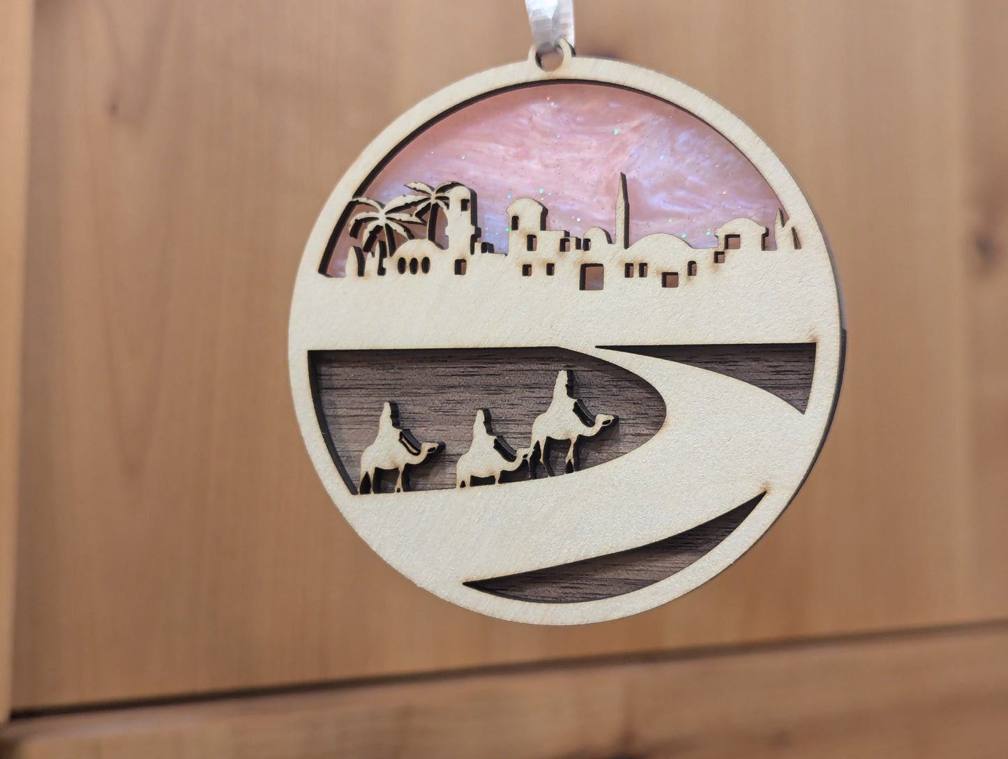Christmas Ornament w/ Walnut and Pink Swirl Acrylic accents