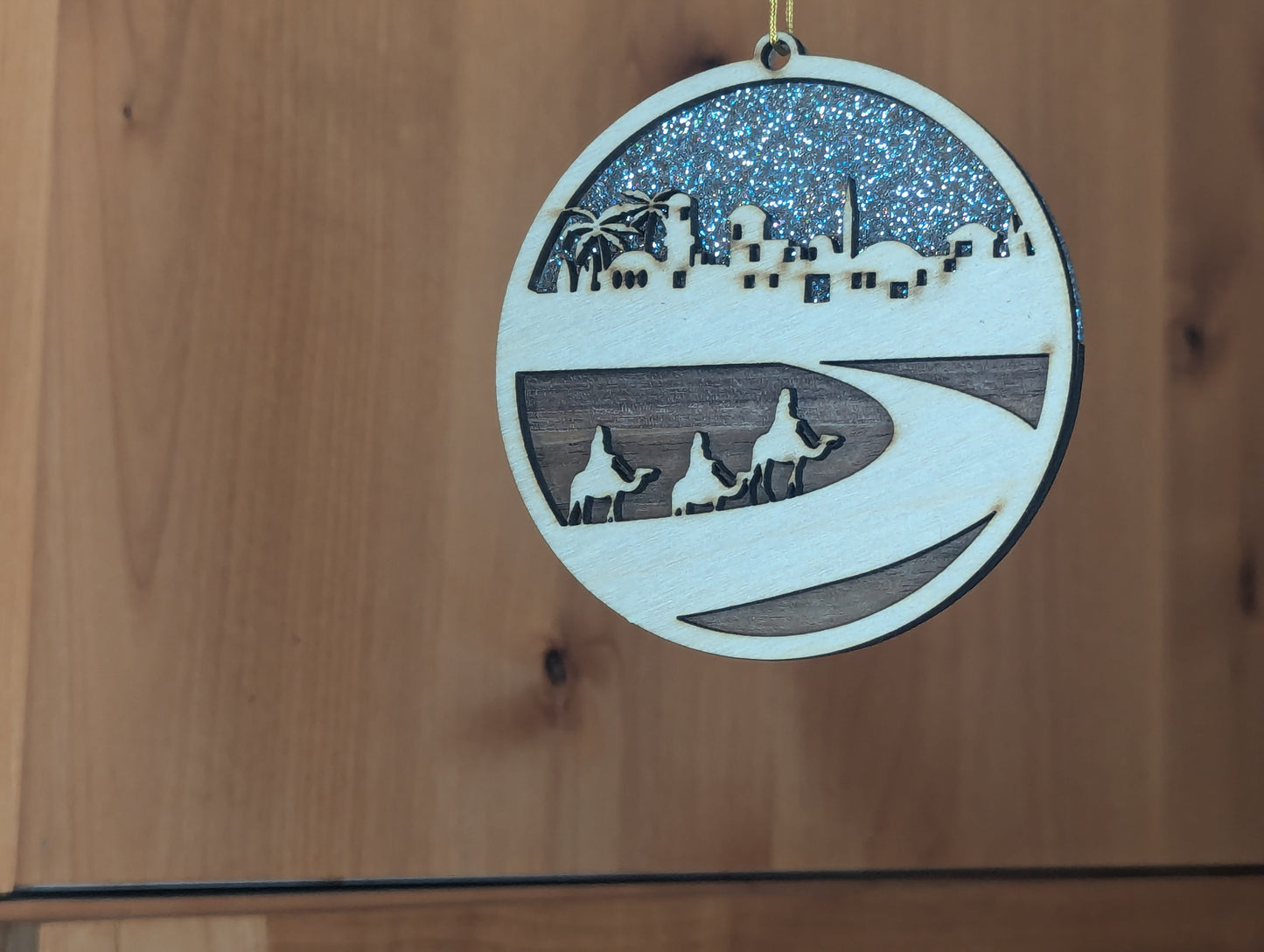 Christmas Ornament w/ Walnut and Silver Sparkle Acrylic accents