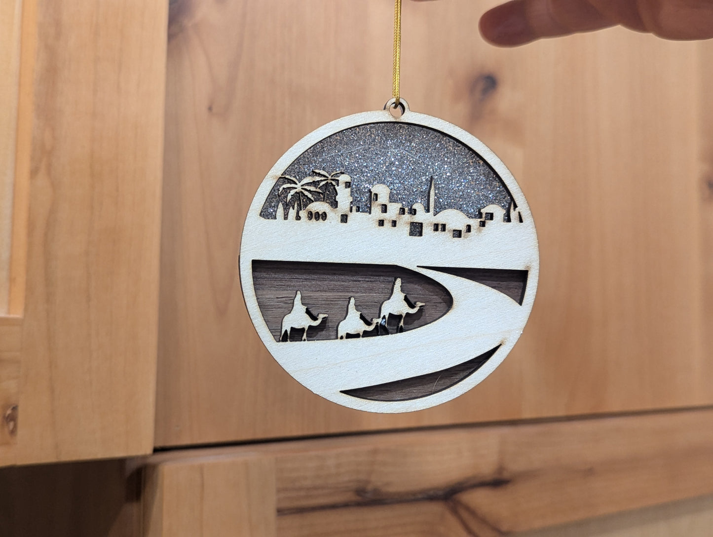 Christmas Ornament w/ Walnut and Silver Sparkle Acrylic accents