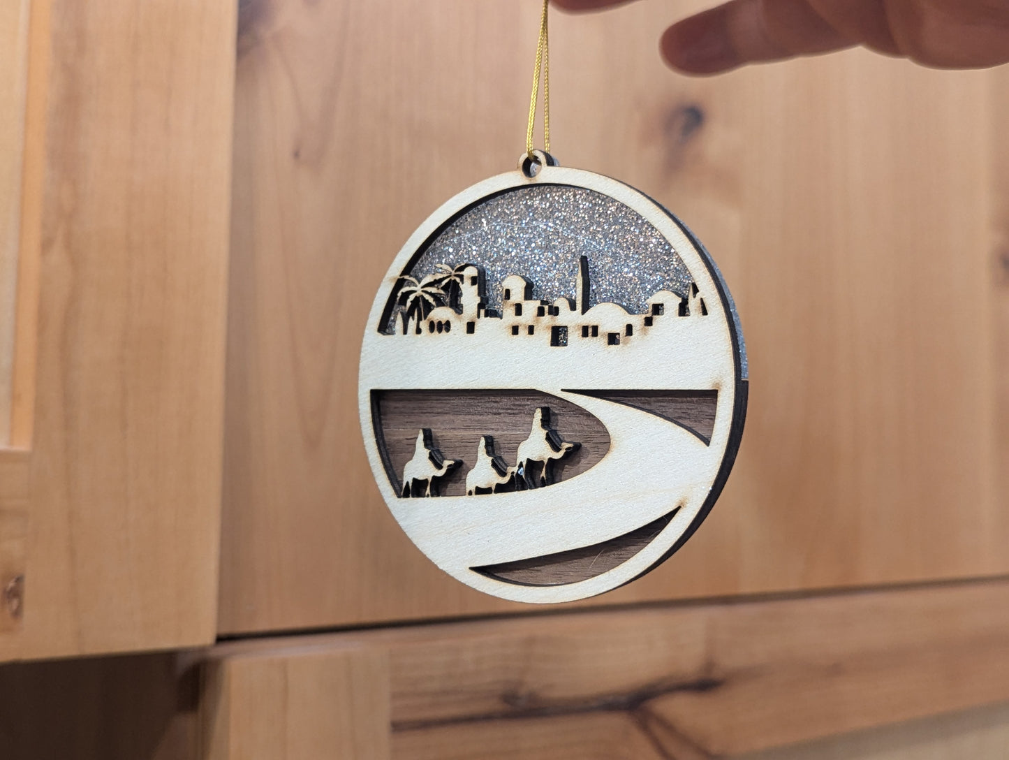 Christmas Ornament w/ Walnut and Silver Sparkle Acrylic accents