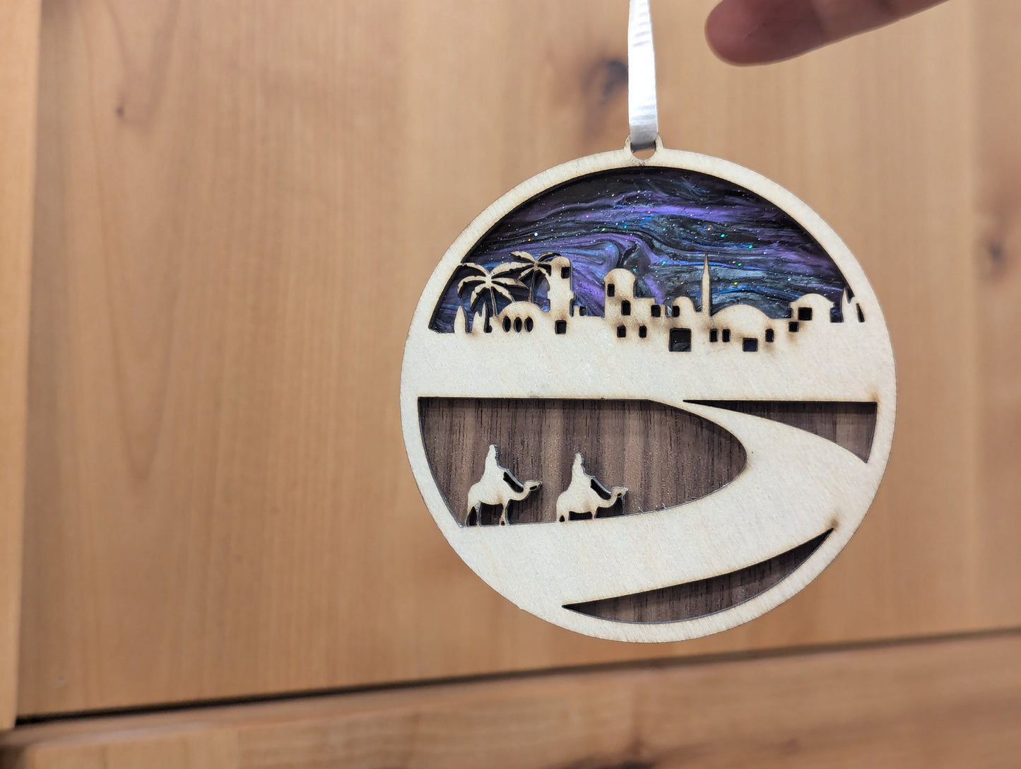 Christmas Ornament w/ Walnut and Violet Swirl Acrylic accents