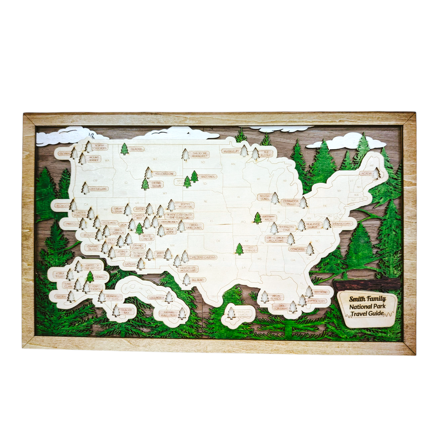 Personalized USA National Parks Travel Map With Pins, National Parks Wooden Map Tracker