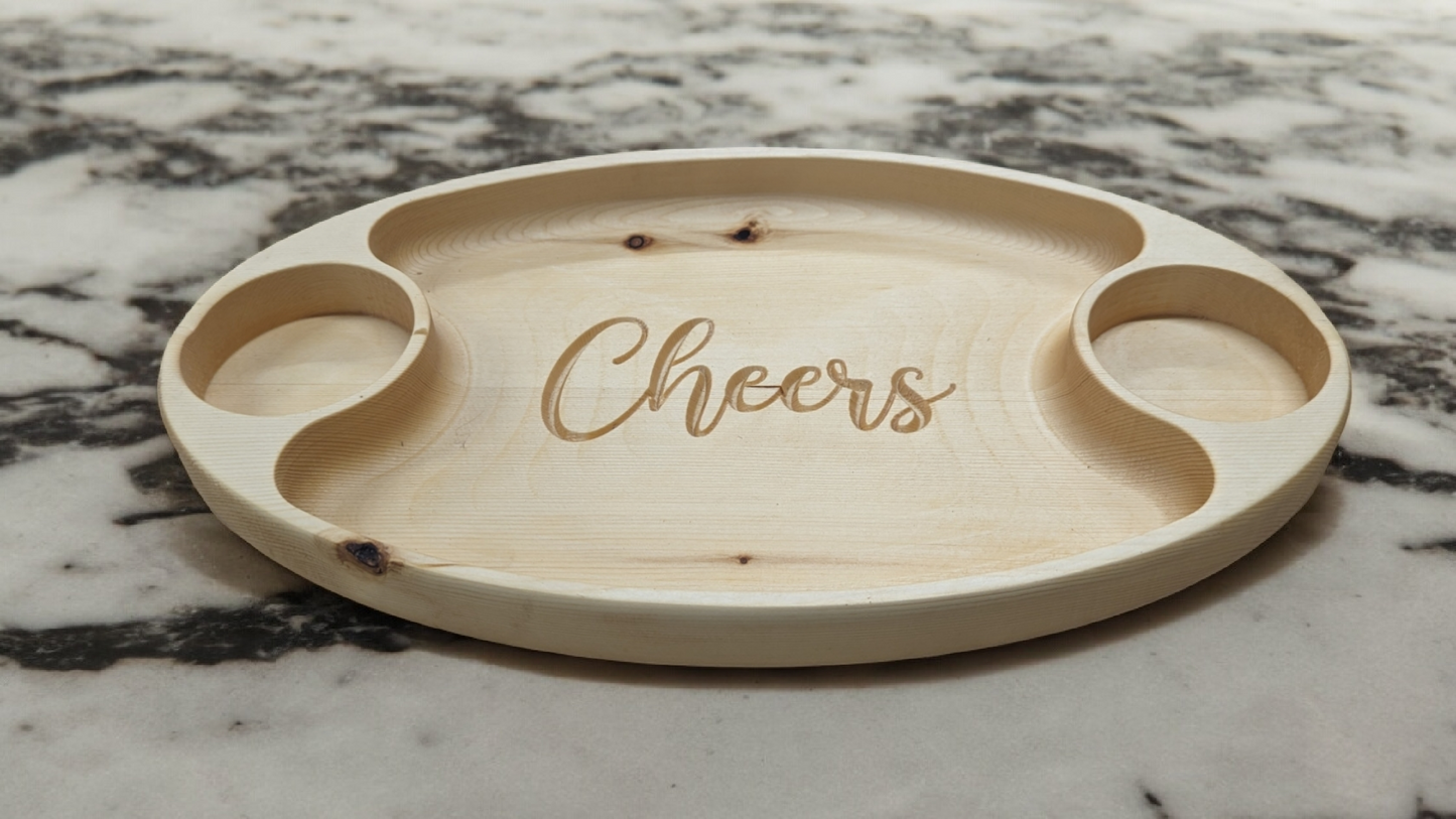 Wooden Cheers chip and dip tray