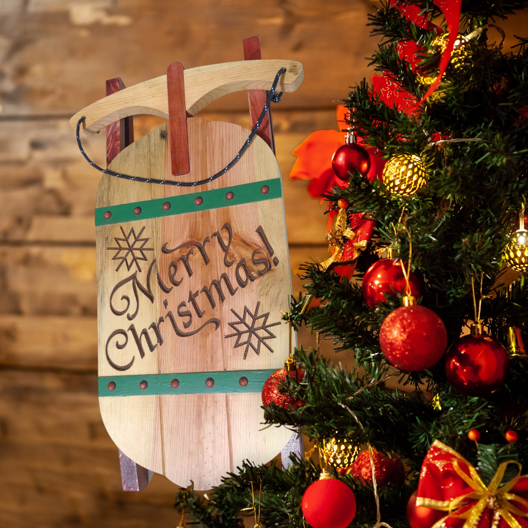 Christmas Sled Deluxe Handcrafted w/ Merry Christmas