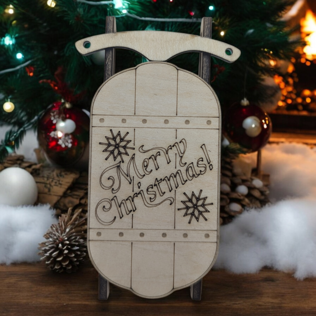 Christmas Ornament Sled w/ rope handle, Christmas Decoration