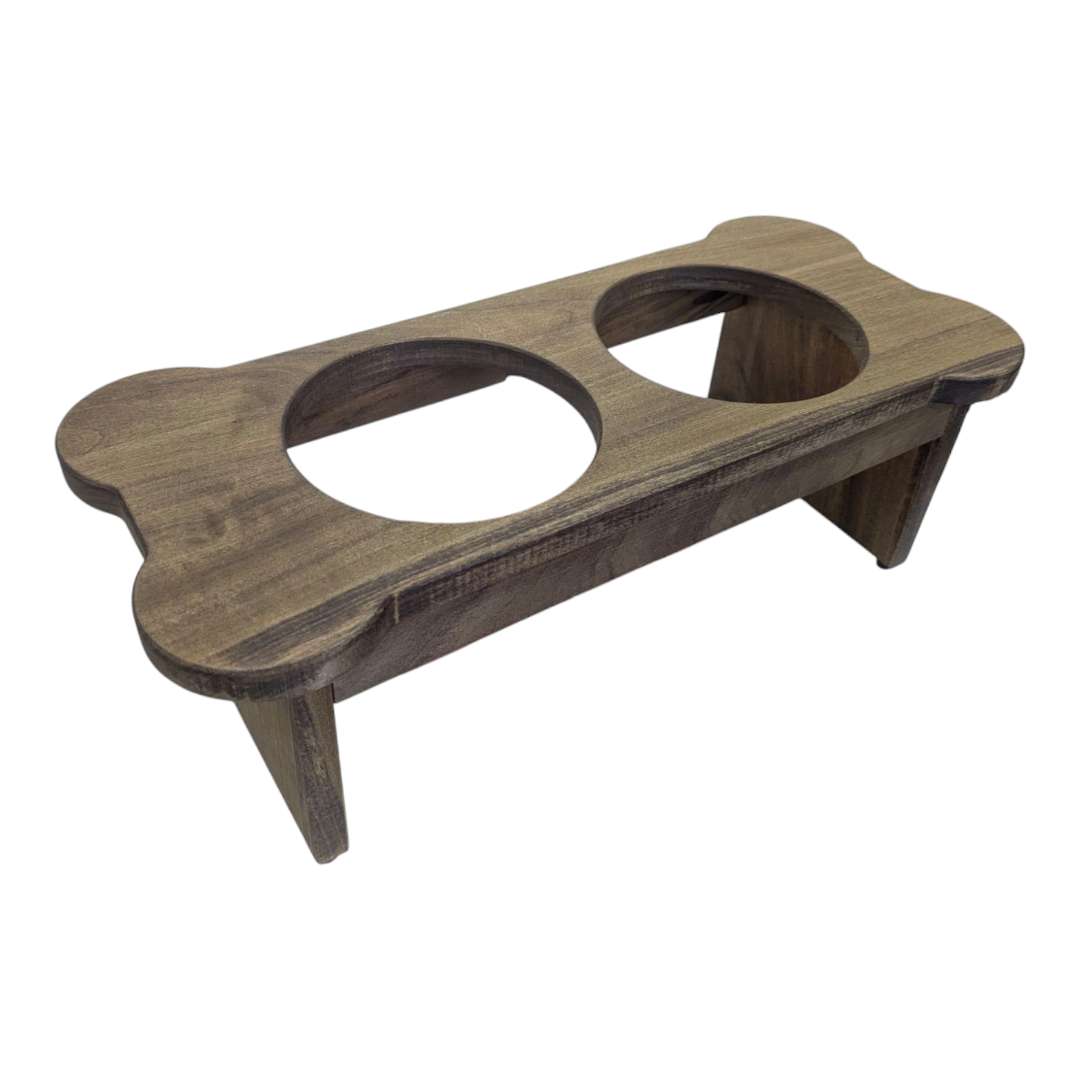 Handmade Bone Shaped Dog Feeder with 2 bowls