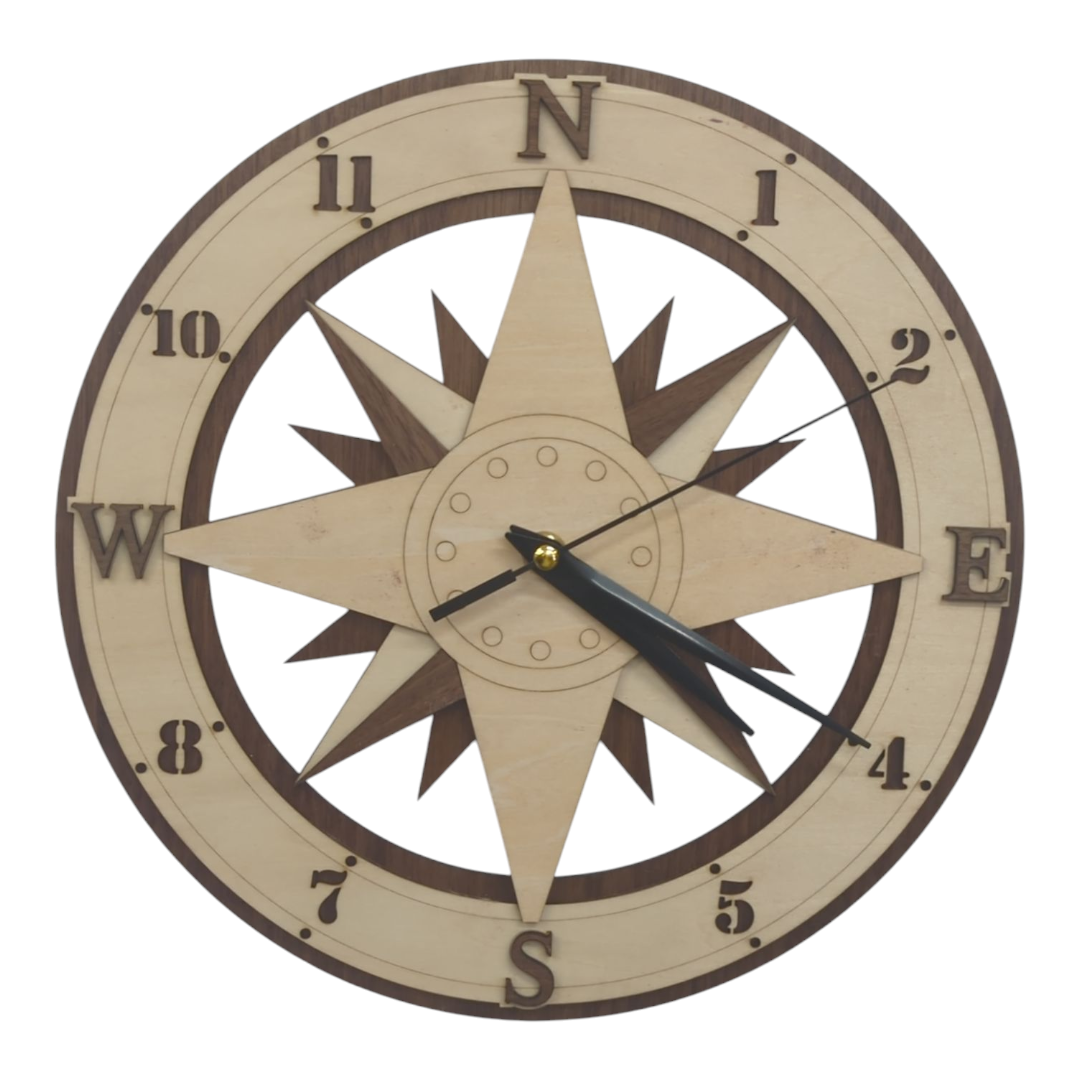 Compass Rose wooden Wall Clock