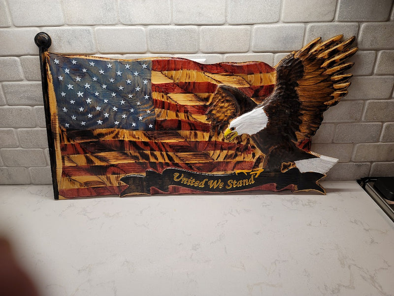 Hand painted American Flag with Bald Eagle
