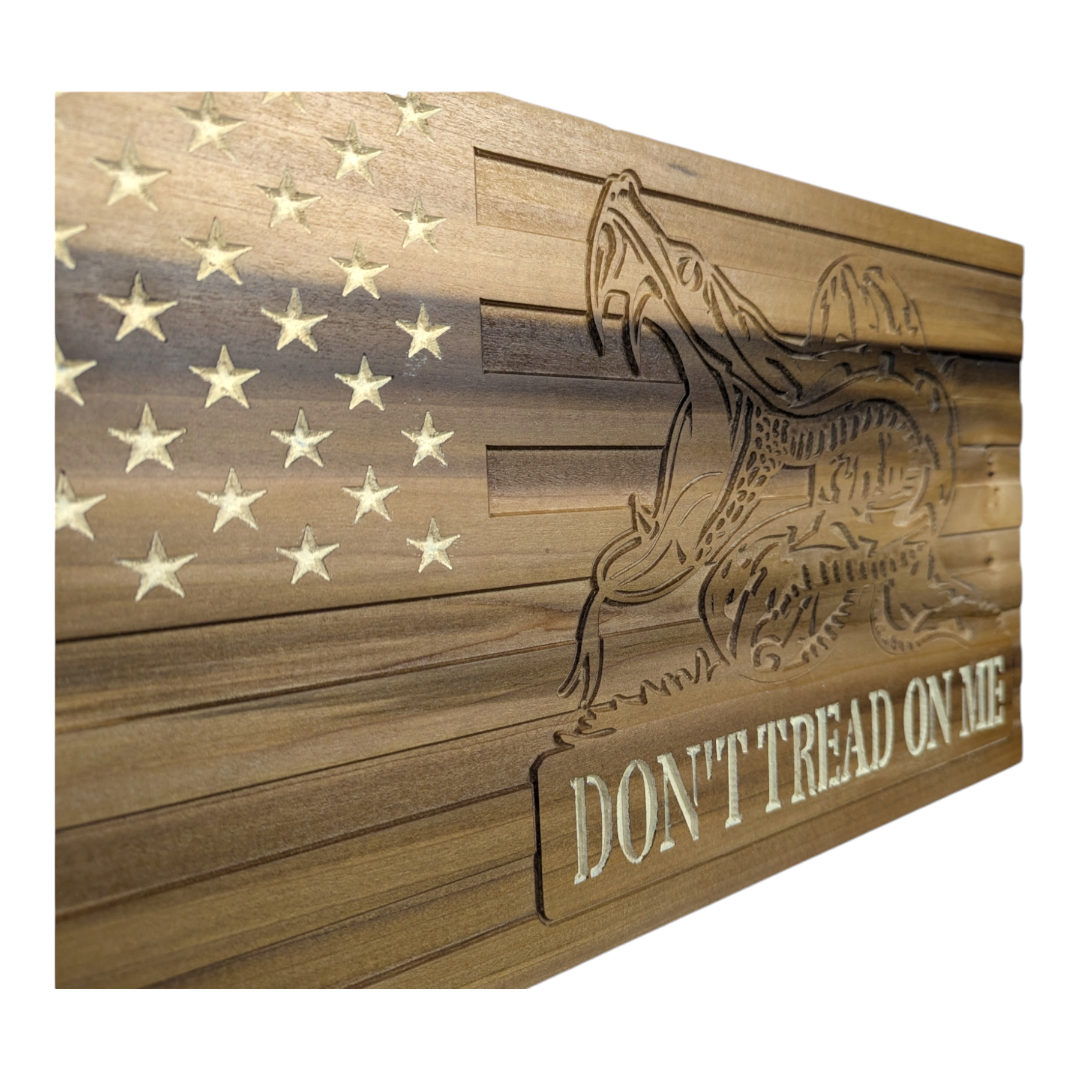 Rustic Wood American Flag, Don't tread on me, Patriotic Wall Art with Precision cut Don't tread on me design on the flag