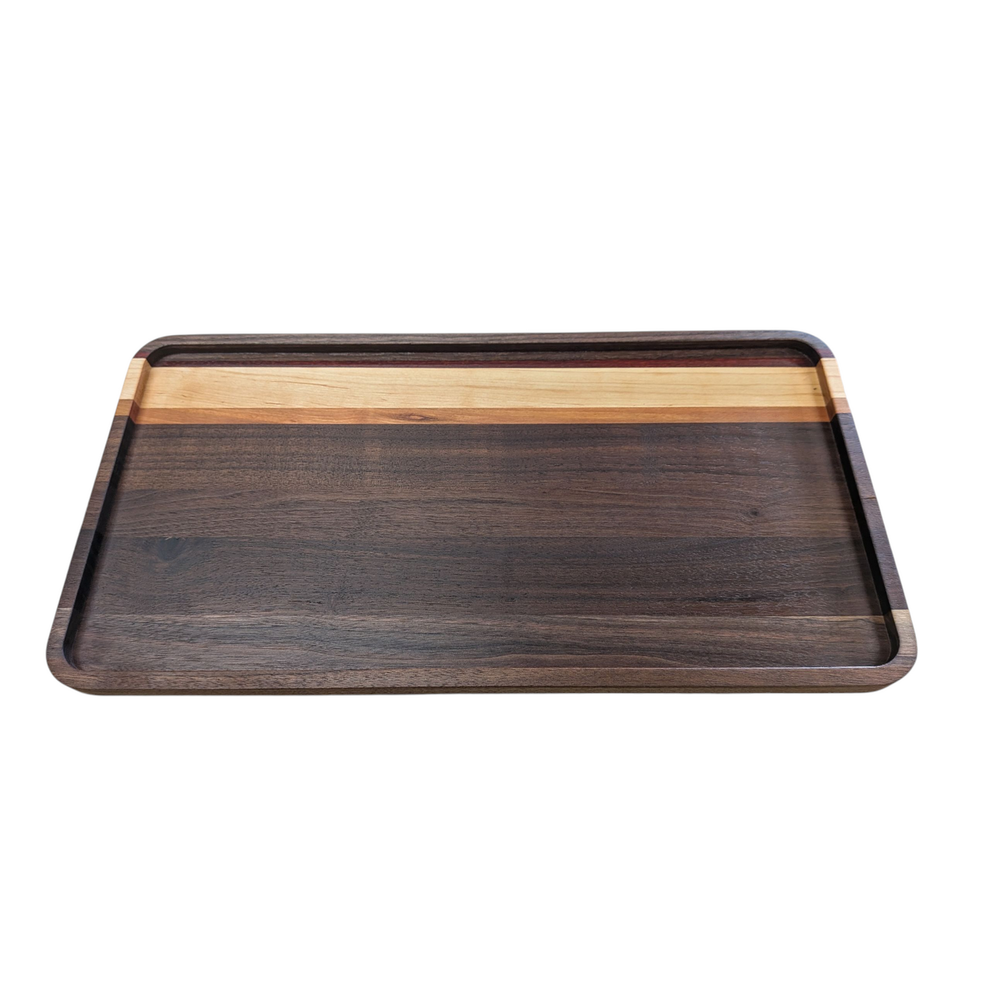 Wooden tray with a dark brown finish on a white background