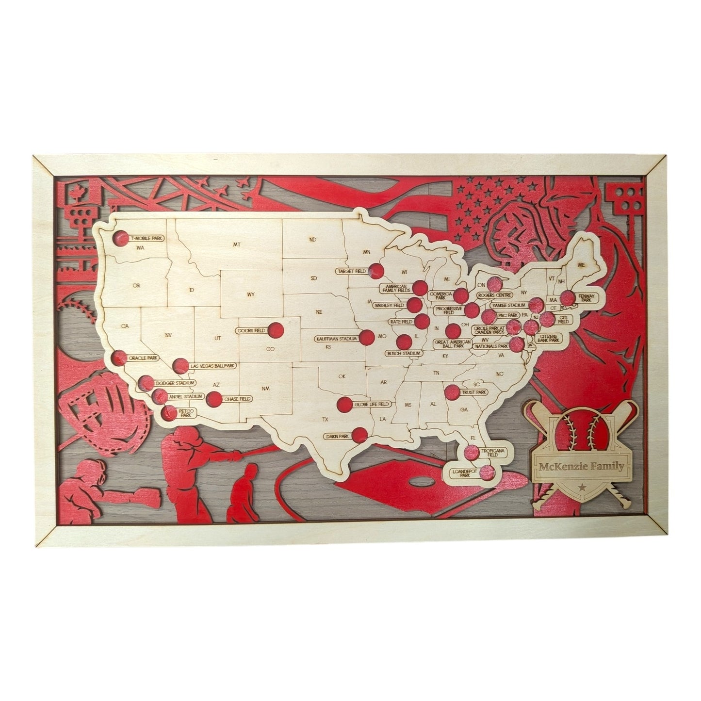 Customizable Baseball Stadium Park Travel Map Tracker with Inserts