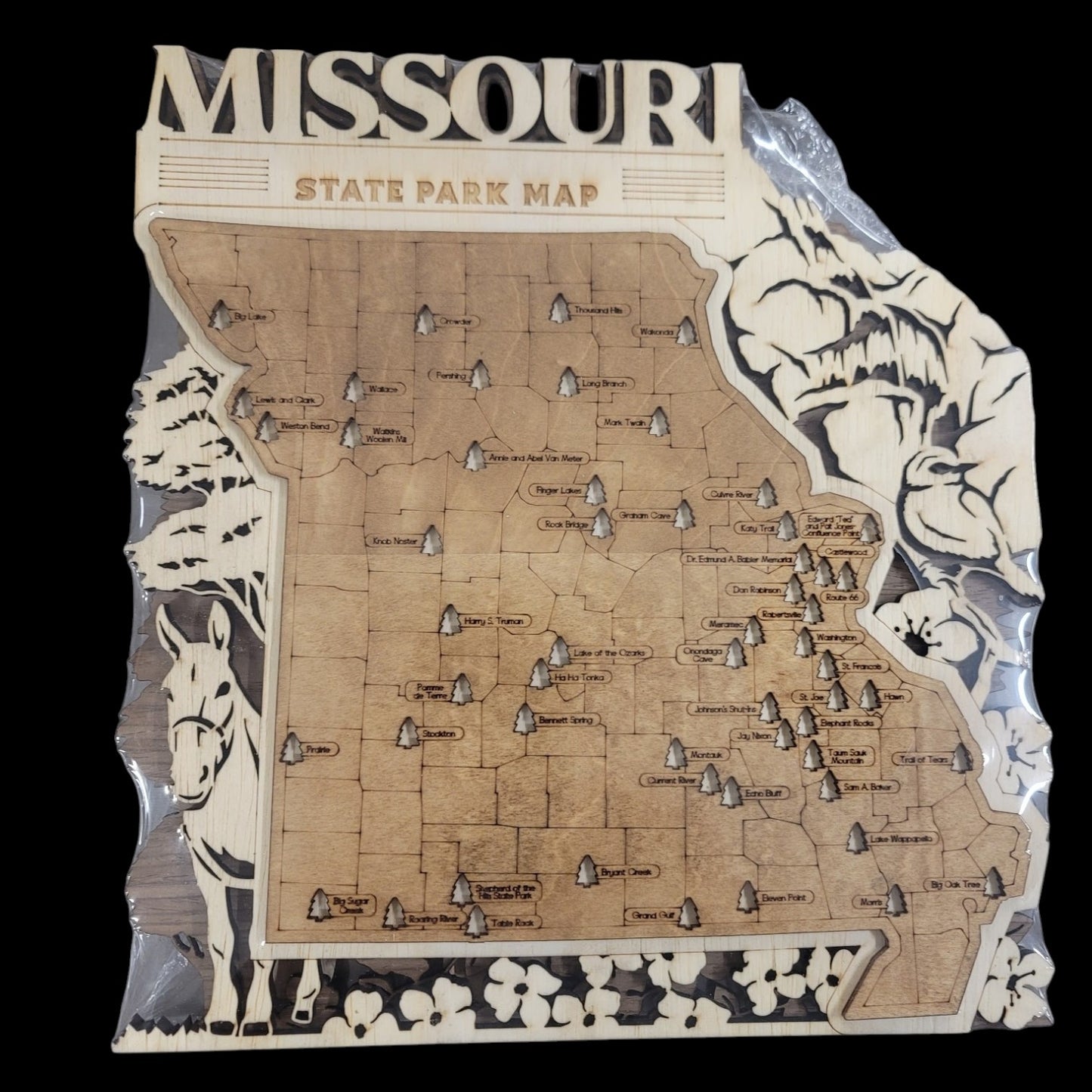 Personalized State Travel Map With Inserts, Missouri State Parks Wooden Family Travel Map Tracker