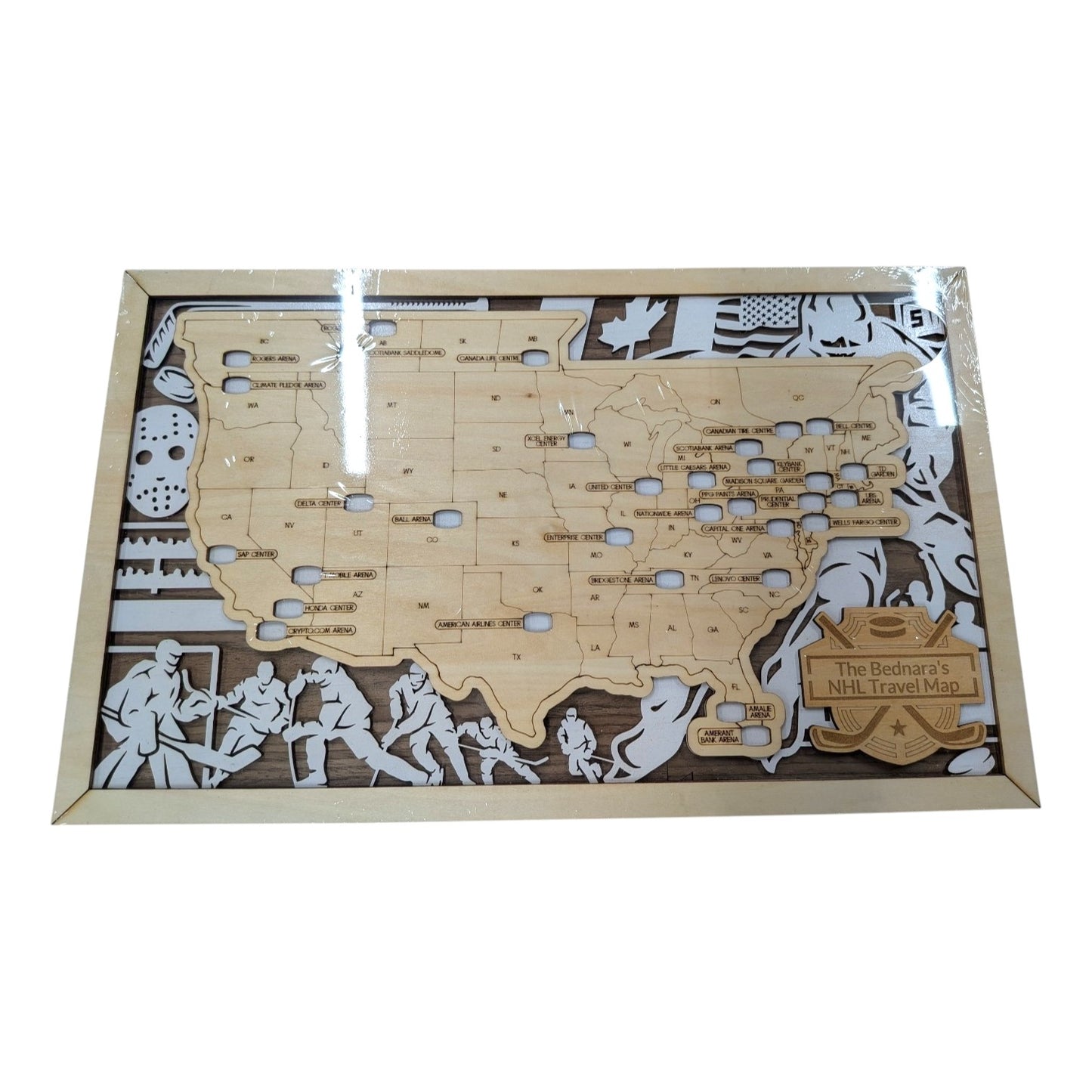 Customizable NHL Hockey Arena Family Travel Map w/ Tracker with Inserts
