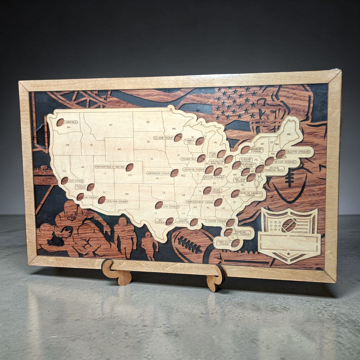 Customizable NFL Football Stadium Family Travel Map w/ Tracker with Inserts