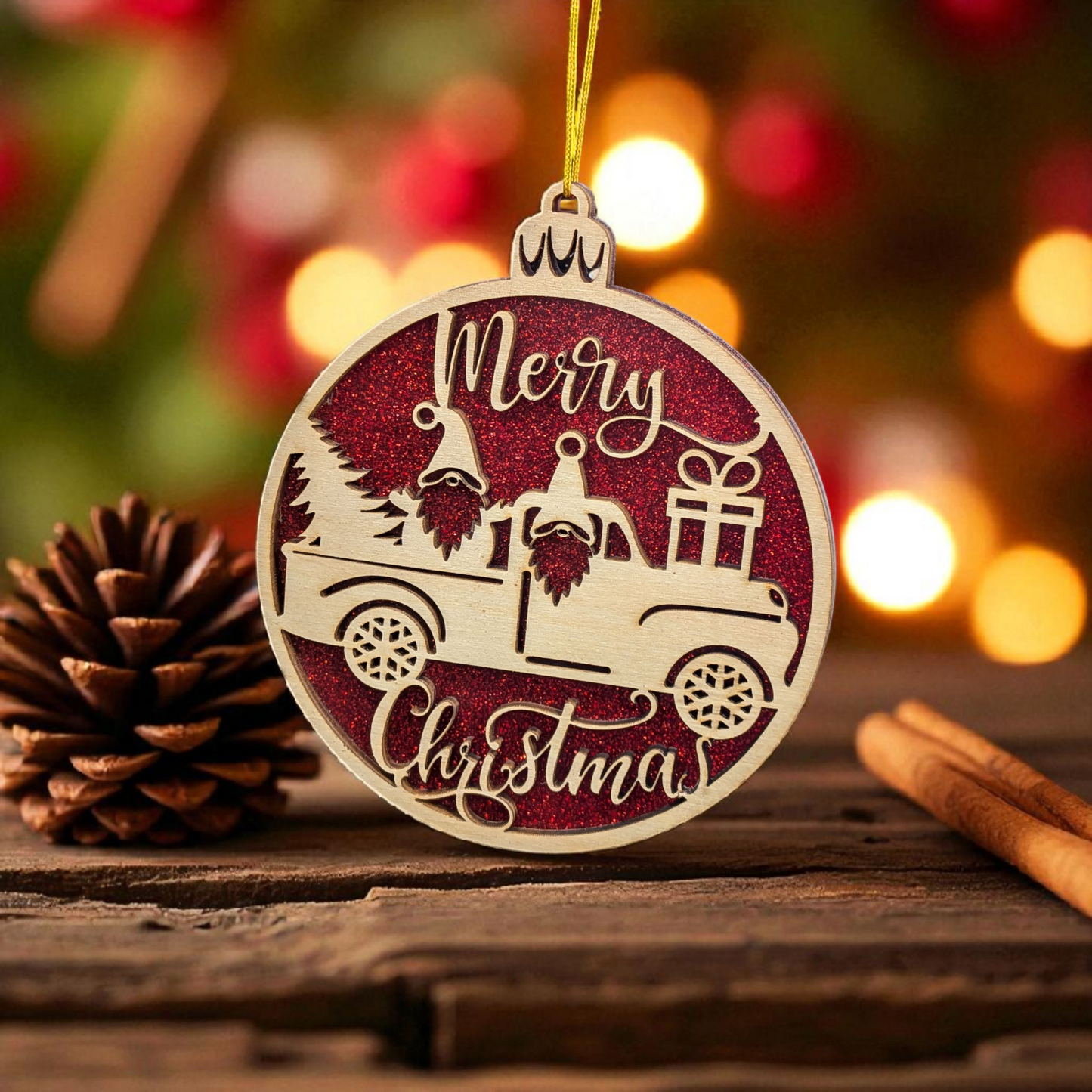 Christmas Ornaments, Gnome 2 Layer Ornaments with Acrylic & Wood accents