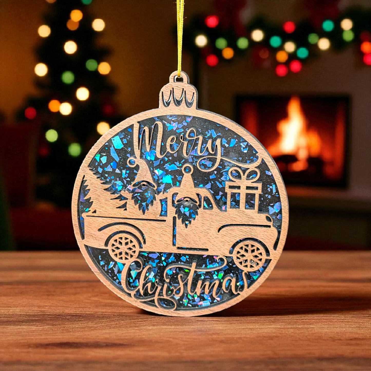 Christmas Ornaments, Gnome 2 Layer Ornaments with Acrylic & Wood accents