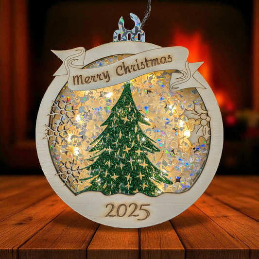 Lighted_Christmas_Tree_Ornament - 6 Layer Ornaments with Birch and Acrylic Accents