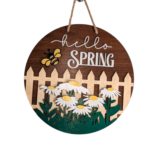 Round Door Hanger, Hello Spring Welcome Sign