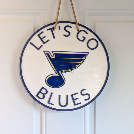 Round Door Hanger, Lets Go Blues Hockey Welcome Sign