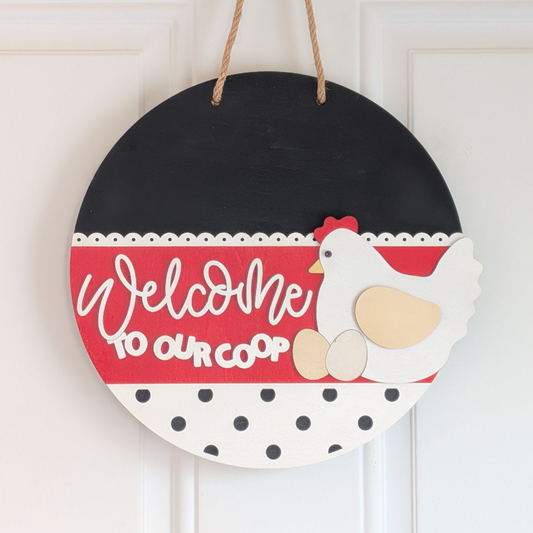 Round Door Hanger,  Welcome to our Coup door sign