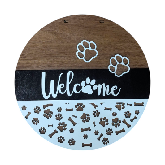 Round Door Hanger, Dog Paws Welcome Sign