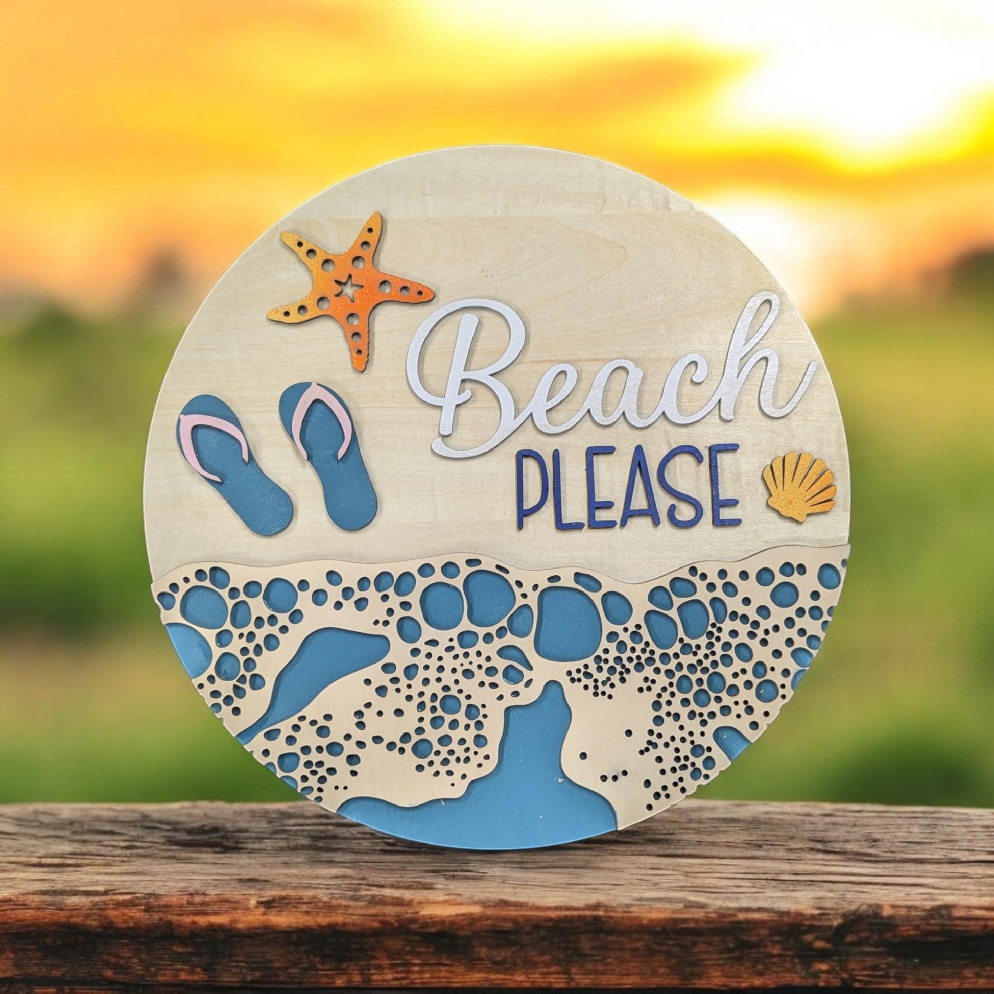 Beach Please Door Hanger with sand and flip flops