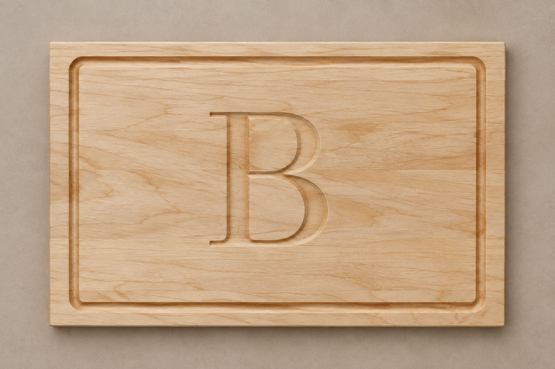 Custom monogram cutting board at the correct 11 by 17 inch ratio