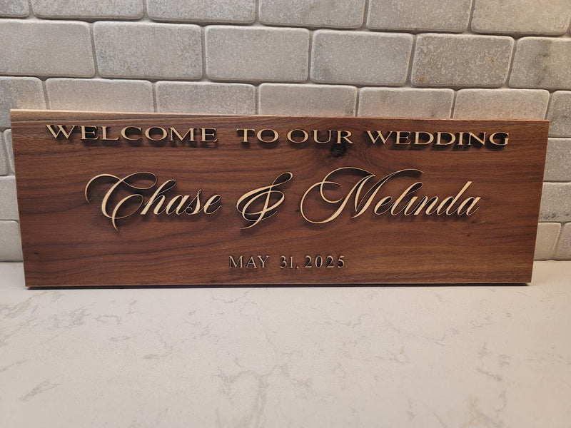 Custom walnut Welcome to our Wedding sign